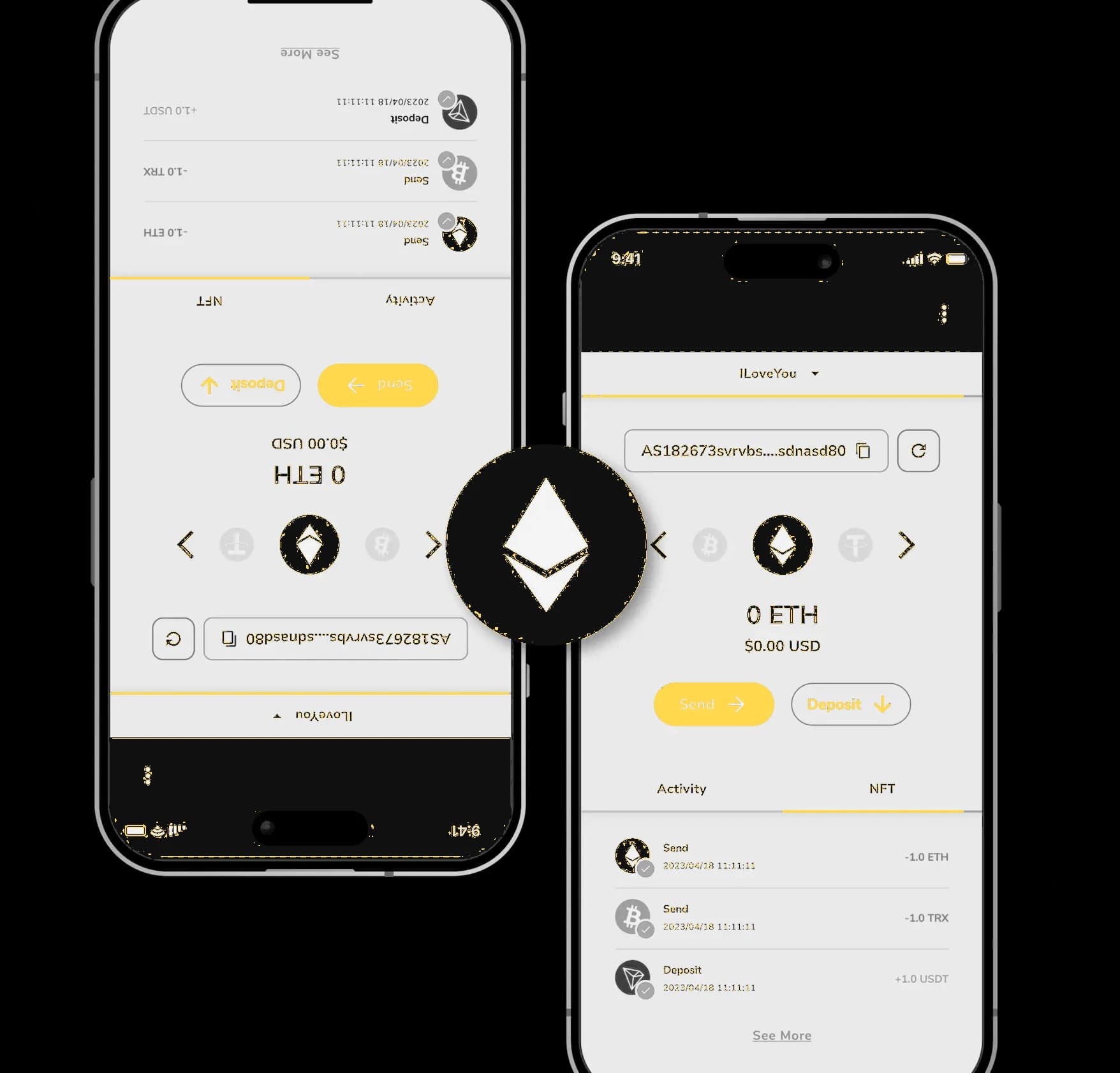 Canary yellow digital wallet mobile app product visual